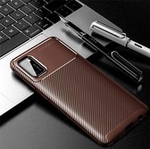 Voor Galaxy A41 Carbon Fibre Texture Shockproof TPU Case (Bruin)