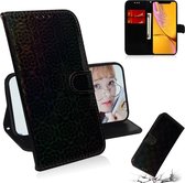 Voor iPhone XR Effen kleur Kleurrijke magnetische gesp Horizontale flip PU lederen tas met houder & kaartsleuven & portemonnee & draagkoord (zwart)