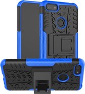 Voor Motorola E6 Play Tire Texture Shockproof TPU + PC beschermhoes met houder (blauw)