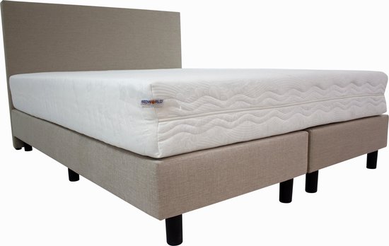 Bedworld Boxspring 160x220 cm met Matras - Luxe Hoofdbord - Gestoffeerd - Medium Ligcomfort - Creme