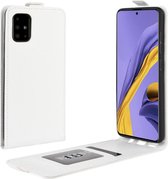 Voor Galaxy A51 R64 textuur enkele verticale flip lederen beschermhoes met kaartsleuven en fotolijst (wit)