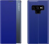 Voor Galaxy Note 9 Zij-display met magnetische / beugelfunctie / slaapfunctie Effen structuurdoek + pc-flipcase (blauw)