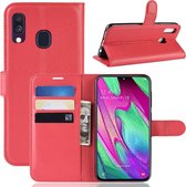 Litchi Texture Horizontal Flip Leren Case voor Galaxy A40, met Portemonnee & Houder & Kaartsleuven (Rood)