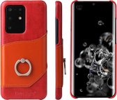 Voor Galaxy S20 Ultra Fierre Shann Oil Wax Texture lederen achterkant Case met 360 graden rotatie houder & kaartsleuf (rood)