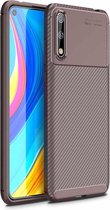 Voor Huawei Enjoy 10s Beetle Series Carbon Fiber Texture Shockproof TPU Case (Bruin)