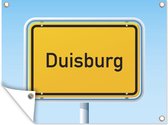 Muurdecoratie buiten Een illustratie van een geel naambord van de Duitse stad Duisburg - 160x120 cm - Tuindoek - Buitenposter