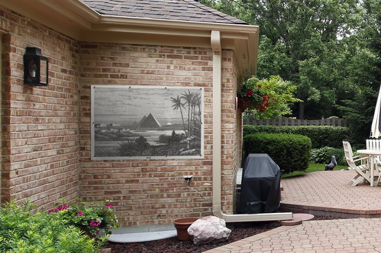 Affiche de jardin Illustration Zwart et blanc d'une inondation à Gizeh en Egypte 120x80 cm - Toile de jardin / Toile d'extérieur / Peintures d'extérieur (décoration de jardin)