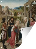 Tuinschilderij De aanbidding van de koningen - Schilderij van Geertgen tot Sint Jans - 60x80 cm - Tuinposter - Tuindoek - Buitenposter