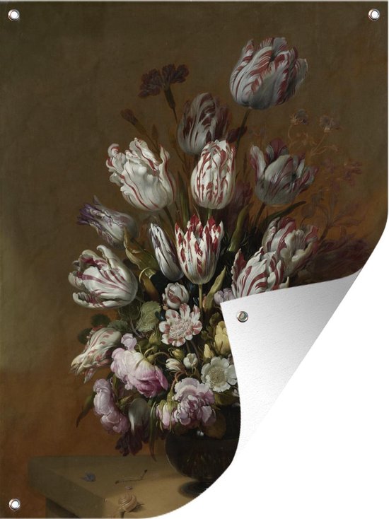 Tuinposter - Tuindoek - Tuinposters buiten - Stilleven met bloemen - Schilderij van Hans Bollongier - 90x120 cm - Tuin