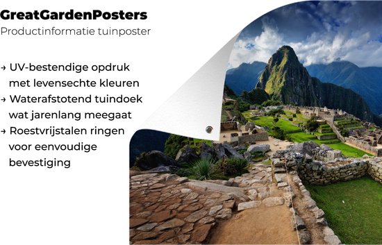 Affiche de jardin Lama au Machu Picchu toile en vrac 180x120 cm - Toile de jardin / Toile d'extérieur / Peintures d'extérieur (décoration de jardin) XXL / Groot format!