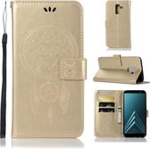Windgong Uil Embossing Patroon Horizontale Leren Flip Case met Houder & Kaartsleuven & Portemonnee Voor Galaxy J8 (2018) (Goud)