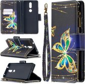 Voor Nokia 2.4 Gekleurde Tekening Patroon Rits Horizontale Flip Leren Case met Houder & Kaartsleuven & Portemonnee (Grote Vlinder)