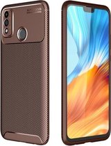Voor Huawei Honor 9X Lite koolstofvezel textuur schokbestendig TPU-hoesje (bruin)