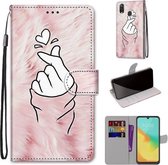 Voor ZTE Blade V10 Vita Gekleurde Tekening Cross Textuur Horizontale Flip PU Lederen Case met Houder & Kaartsleuven & Portemonnee & Lanyard (Roze Handen Hart)