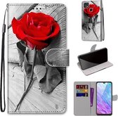 Voor ZTE Blade V2020 Smart Gekleurde Tekening Cross Textuur Horizontale Flip PU Lederen Case met Houder & Kaartsleuven & Portemonnee & Lanyard (Hout Rode Roos)