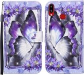 Voor Samsung Galaxy A10s Gekleurde Tekening Patroon Horizontale Flip Leren Case met Houder & Kaartsleuven & Portemonnee (Paarse Bloem Vlinder)