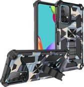 Voor Samsung Galaxy A72 4G / 5G camouflage pantser schokbestendig TPU + pc magnetische beschermhoes met houder (babyblauw)