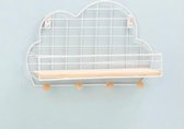 Smeedijzeren rooster wolkvormige wandgemonteerde plank houten plank woondecoratie haakrek (wit)