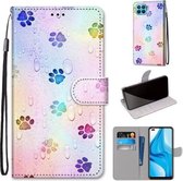 Voor OPPO F17 Pro / A93 4G / Reno4 Lite / Reno4 F Gekleurde tekening Cross Texture Horizontale flip PU lederen tas met houder & kaartsleuven & portemonnee & lanyard (Footprint Water Drops)