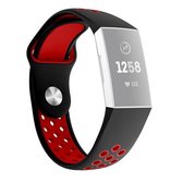 Tweekleurige polsband met ronde gaten, horlogeband voor Fitbit Charge 3, polsbandmaat: 130-195 mm (rood)