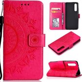 Voor Huawei P30 Totem Bloem Reliëf Horizontale Flip TPU + PU lederen tas met houder & kaartsleuven & portemonnee (rood)