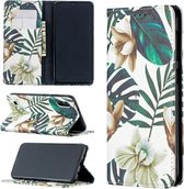 Voor Samsung Galaxy M10 / A10 gekleurde tekening patroon onzichtbare magnetische horizontale flip PU lederen tas met houder & kaartsleuven & portemonnee (rode bladeren)
