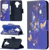 Voor Nokia 5.4 Gekleurde tekening patroon Horizontale flip lederen tas met houder & kaartsleuven & portemonnee (paarse vlinder)