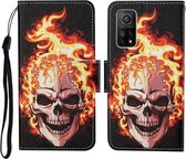 Voor Xiaomi Mi 10T Gekleurde Tekening Patroon Horizontale Flip Leren Case met Houder & Kaartsleuven & Portemonnee & Lanyard (Vlamschedel)