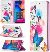 Voor Samsung Galaxy A30 Gekleurd Tekenpatroon Onzichtbaar Magnetisch Horizontaal Flip PU Leren Case met Houder & Kaartsleuven & Portemonnee (Twee Vlinders)