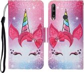Voor Huawei P40 lite E Gekleurde Tekening Patroon Horizontale Flip Lederen Case met Houder & Kaartsleuven & Portemonnee & Lanyard (Wimper Eenhoorn)