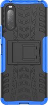 Sony Xperia 10 II Hoesje - Mobigear - Tire Serie - Hard Kunststof Backcover - Zwart / Blauw - Hoesje Geschikt Voor Sony Xperia 10 II