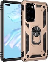 Voor Huawei P40 schokbestendige TPU + pc-beschermhoes met 360 graden roterende houder (goud)