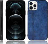 Schokbestendige naaiende koe-patroonhuid PC + PU + TPU-hoes voor iPhone 12/12 Pro (blauw)