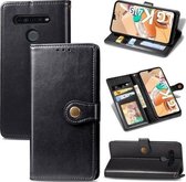 Voor LG K41S retro effen kleur lederen gesp telefoonhoes met lanyard & fotolijst & kaartsleuf & portemonnee & standaardfunctie (zwart)