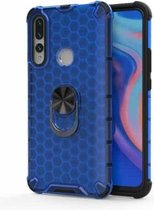 Voor Huawei Y9 Prime schokbestendige honingraat PC + TPU ringhouder beschermhoes (blauw)