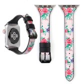 Letter T-vorm eenvoudige bloemen lederen polshorloge band met roestvrij stalen gesp voor Apple Watch Series 3 & 2 & 1 42 mm (roze)