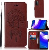 Voor Xiaomi Redmi Note 9 4G Windgong Uil Embossing Patroon Horizontale Flip Leren Case met Houder & Kaartsleuven & Portemonnee (Bruin)