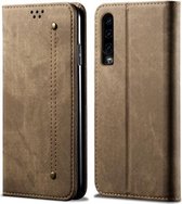 Voor Huawei P30 denim textuur casual stijl horizontale flip lederen tas met houder & kaartsleuven & portemonnee (kaki)