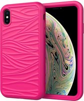 Voor iPhone XS Max Wave Pattern 3 in 1 siliconen + pc schokbestendige beschermhoes (Hot Pink)