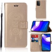 Voor Xiaomi Redmi Note 9 4G Windgong Uil Embossing Patroon Horizontale Flip Leren Case met Houder & Kaartsleuven & Portemonnee (Goud)