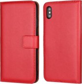 Leren horizontale flip-holster voor iIPhone XS Max, met magnetische sluiting en beugel en kaartsleuf en portemonnee (rood)