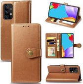 Voor Samsung Galaxy A72 5G retro effen kleur lederen gesp telefoonhoes met lanyard & fotolijst & kaartsleuf & portemonnee & standaardfunctie (bruin)