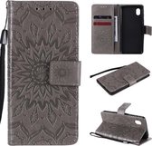 Voor Samsung Galaxy A01 Core Pressed Printing Zonnebloempatroon Horizontale Flip PU lederen tas met houder & kaartsleuven & portemonnee & lanyard (grijs)