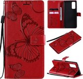 Voor Samsung Galaxy S20 FE 5G / S20 Lite 3D vlinders reliëfpatroon horizontale flip lederen tas met houder & kaartsleuf & portemonnee (rood)