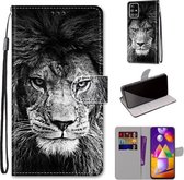 Voor Samsung Galaxy M31s Gekleurde Tekening Cross Textuur Horizontale Flip PU Lederen Case met Houder & Kaartsleuven & Portemonnee & Lanyard (Zwart-witte Leeuwenkop)