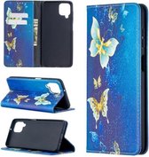Voor Samsung Galaxy A12 Gekleurd tekeningpatroon Onzichtbaar magnetisch horizontaal Flip PU-lederen hoes met houder & kaartsleuven en portemonnee (gouden vlinders)