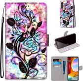 Voor LG Fluwelen Gekleurde Tekening Cross Textuur Horizontale Flip PU Lederen Case met Houder & Kaartsleuven & Portemonnee & Lanyard (Kleur Achtergrond Holle Bloem)