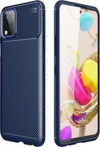 Voor LG K42 koolstofvezel textuur schokbestendig TPU-hoesje (blauw)