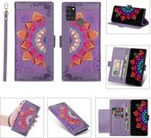 Voor Samsung Galaxy A21s Afdrukken Tweekleurig half Mandala-patroon Dubbelzijdige magnetische gesp Horizontale flip lederen tas met houder & kaartsleuven & portemonnee & fotolijst & lanyard (