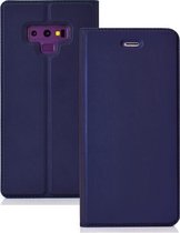 Ultradunne geperste magnetische TPU + PU lederen hoes voor Galaxy Note 9, met kaartsleuf en houder (blauw)